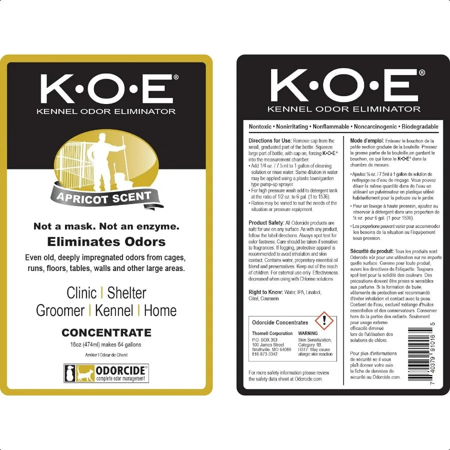 Odor Eliminator 16oz Concentrate K.O.E. Apricot Odor Eliminator for Strong Odor for Cages Runs More Pet Odor Eliminator for Hom