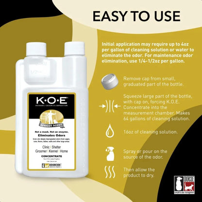 Odor Eliminator 16oz Concentrate K.O.E. Apricot Odor Eliminator for Strong Odor for Cages Runs More Pet Odor Eliminator for Hom
